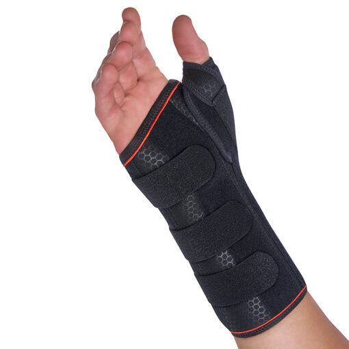 Orliman Manutec Right Hand Medium Semi-Rigid Wrist Support With Palmar Thumb Splint, Black