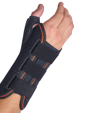 Orliman Manutec Left Hand Medium Semi-Rigid Wrist Support With Palmar Thumb Splint, Black