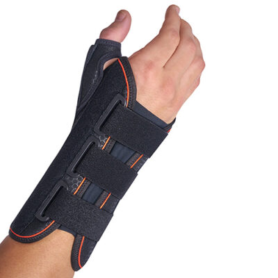Orliman Manutec Left Hand Medium Semi-Rigid Wrist Support With Palmar Thumb Splint, Black , size 3