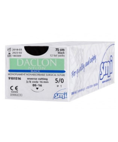 DACLON Nylon Suture Black 5/0 75cm DS-12 12mm - Box/12