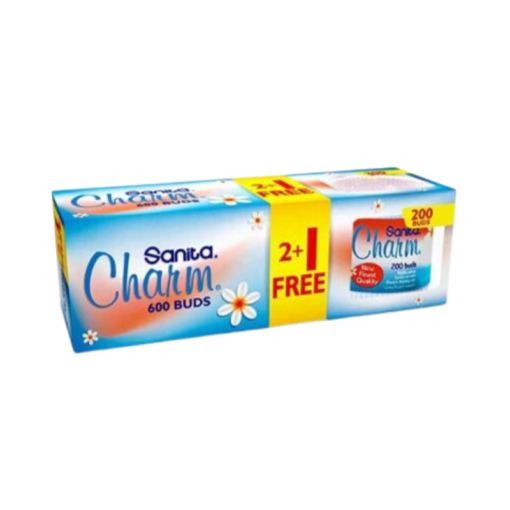 Sanita - Charm 100% Cotton Buds, 600 (200x2+1) buds