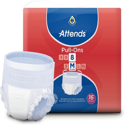 Attends - Pull Ons 8 Medium Adult Diapers - 4x16pcs