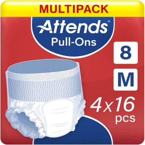 Attends - Pull Ons 8 Medium Adult Diapers - 4x16pcs
