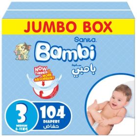 Sanita Bambi - Baby Diapers Jumbo Box Size 3, Medium, 6-11kg - 104 Count