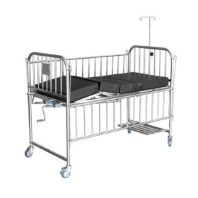 Pediatric Bed with Side rails and wheels - Stainless steel, Black