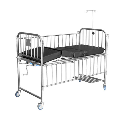 Pediatric Bed with Side rails and wheels - Stainless steel, Black