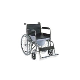 3W Healthcare Commode Steel Folding Wheelchair - Black