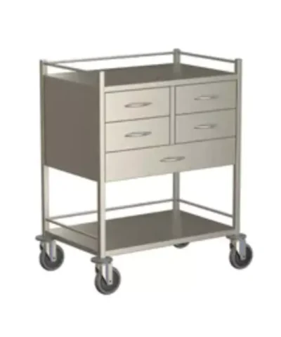 Stainless Steel Medical Dressing Trolley with Drawers – 55 × 42 × 80 cm