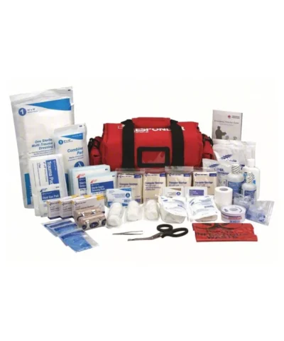 First Aid Only Responder Emergency First Aid Kit Trauma Bag 150+ Piece Red Carry Bag CPR Shield Burn Jel Nitrile Gloves