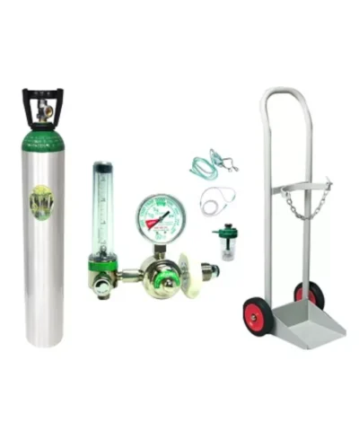 Alcan ACI-15L-176 Oxygen Cylinder Kit – 15L / 2250L, 150 Bar, Bull Nose Valve, Regulator, Flowmeter, Humidifier, Mask, Cannula & Trolley (Filled)